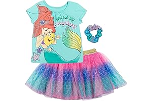 Princess Moana Frozen Girls Ariel Castle T-Shirt Tulle Mesh Skirt and Scrunchie...