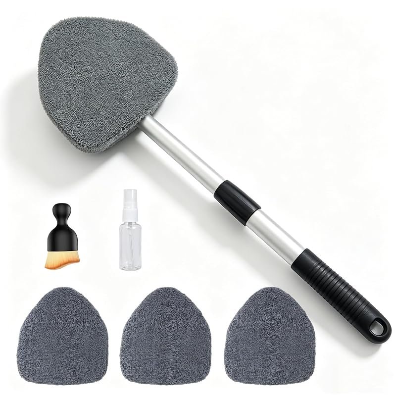 Kit de limpeza para para-brisa automotivo GIRLOOKA com cabo retrátil, cabeça triangular giratória, 4 panos de microfibra, borrifador e escova