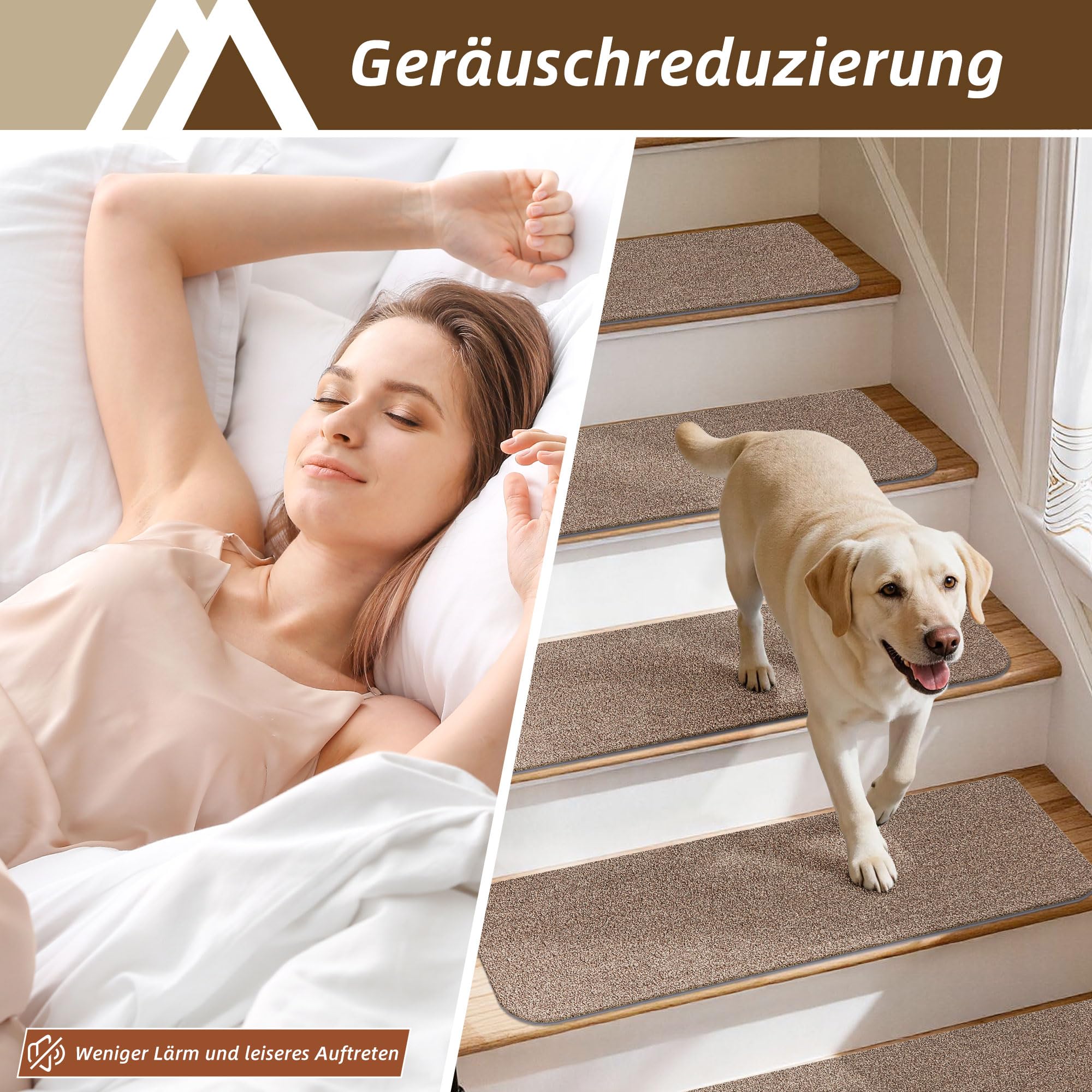 COSY HOMEER 15 Stück Stufenmatten Selbstklebend 70x22cm, Beige | Frei zuschneidbar, TPE-Rücken, rutschfest, waschbar, 100% Polyester, Sicherheit für Kinder, Senioren und Haustiere