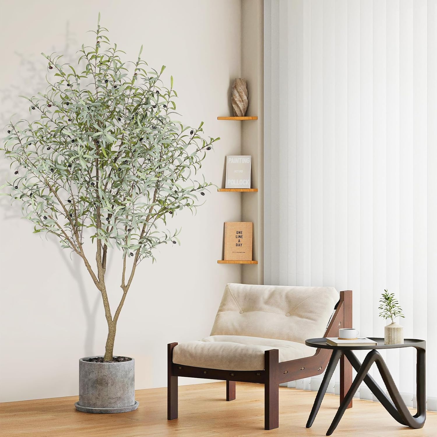 Olive Trees Artificial Indoor, 7FT Tall Faux Olive Tree, Fake Potted Olive Silk Tree with Natural Branches and Realistic Leaves, Artificial Trees for Home House Office Decor