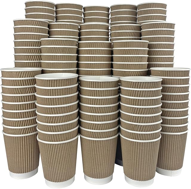100 Pack of 8oz Ripple Paper Cups Disposable Kraft Cups for Hot and Cold Drinks, Triple Walled Cups for Coffee, Tea and Other Drinks Hot and Cold Disposable Tableware