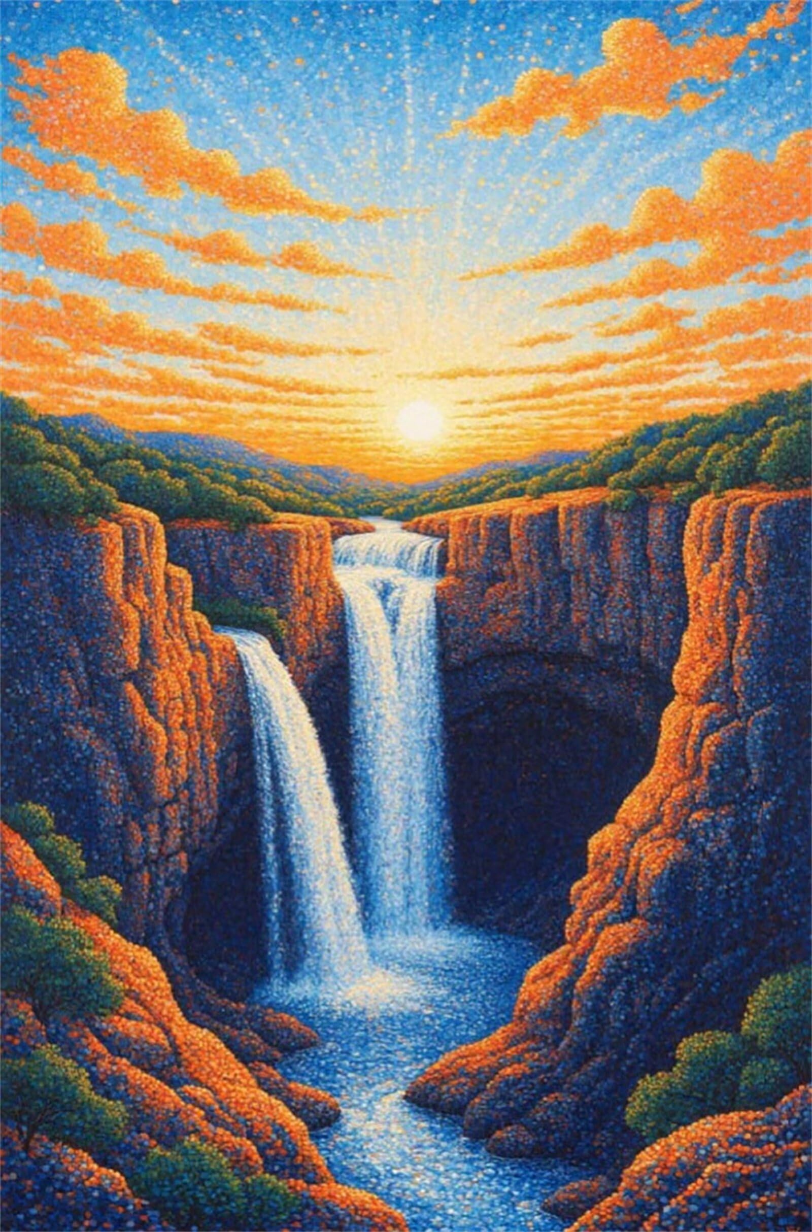 Umfarvt Scogliera Diamond Painting Kit Completo, Square Pittura Diamante per Adulti, 85x105cm Waterfall Sun Kit per Diamond Painting Fai Da Te, Antistress e Ideale come Regalo, Decorazione Casa