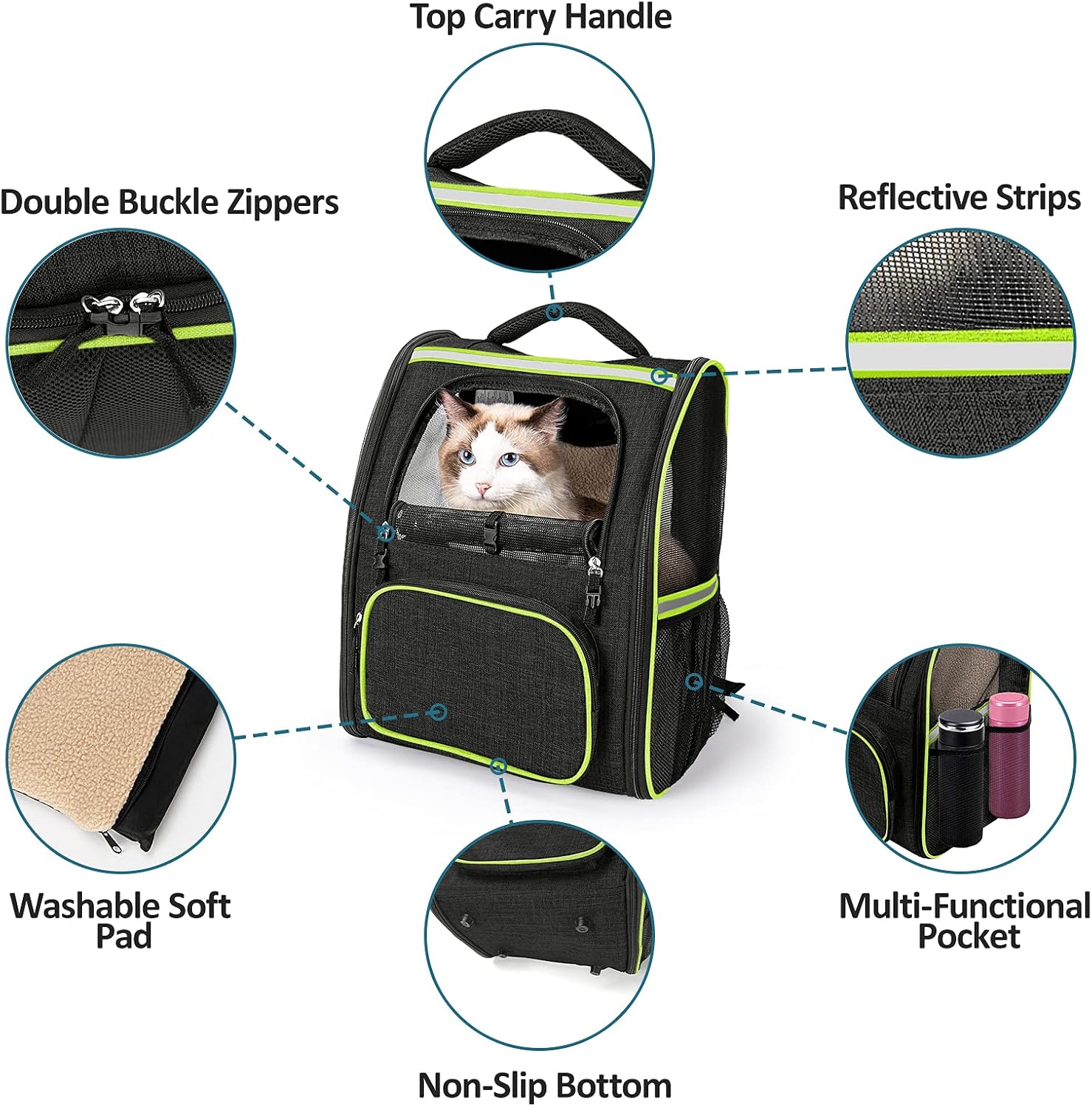JOYO Cat Carrier Backpack, Pet Carrier Backpack Expandable with Safety Clip Inside Hiking Travel Camping for Cats and Puppies (Black)