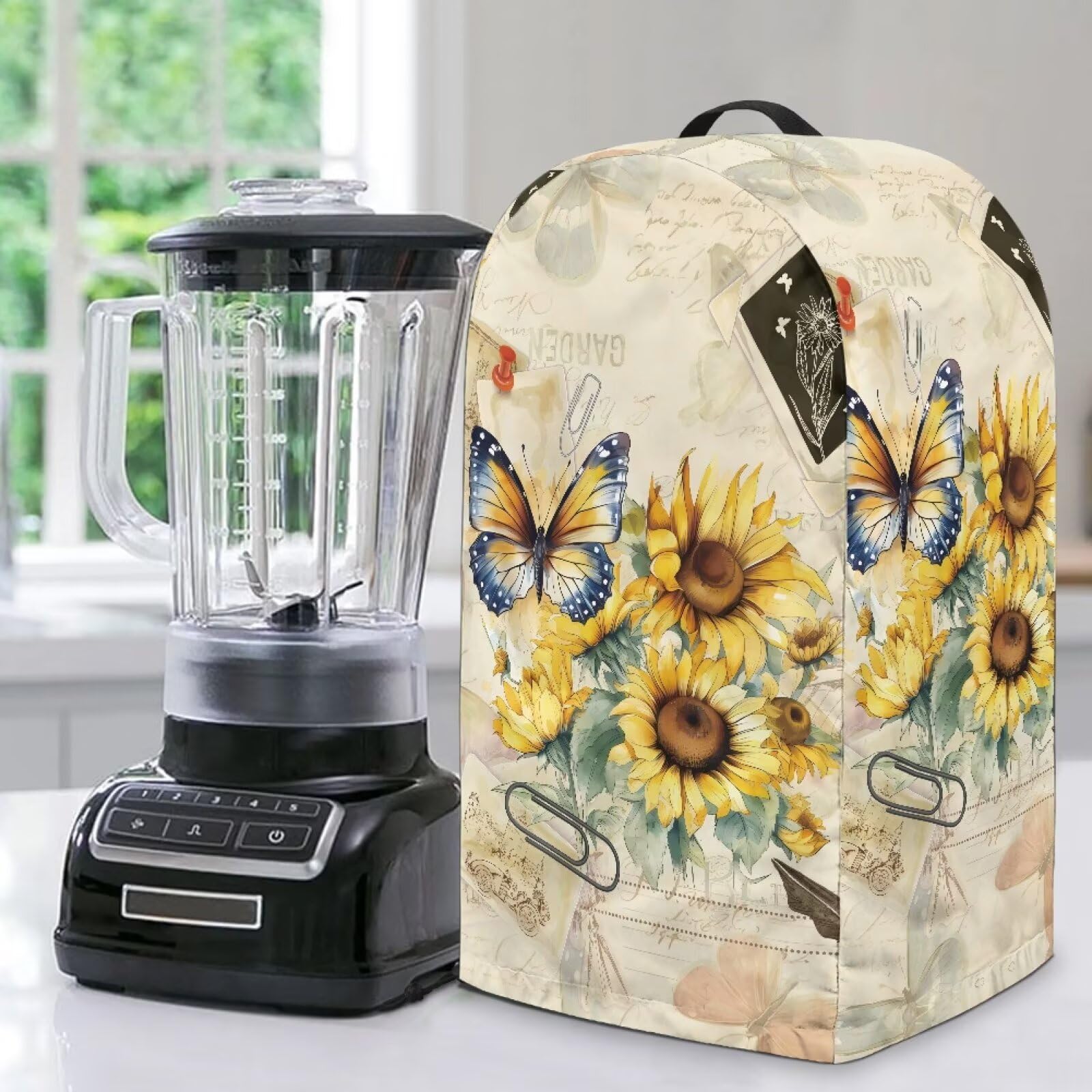Sunflower Butterfly Print Blender Dust Cover with Drawstring Kitchen Small Appliance Cover Dust Proof Stand Mixer Coffee Maker Appliance Cover Easy Clean Washable for Home Kitchen Decor