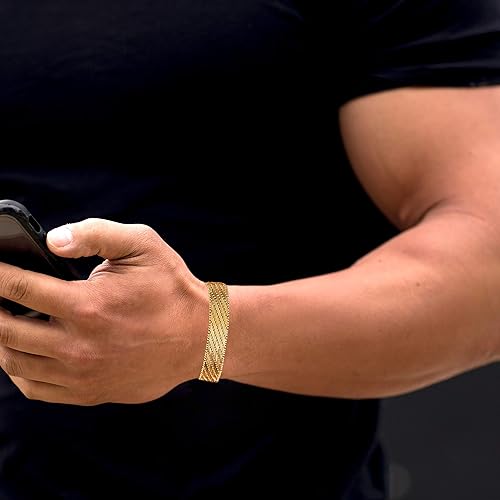 Miniatura 3 de LIFETIME JEWELRY Pulsera de tejido de cesta plana vintage chapada en oro real de 24 quilates para mujeres y hombres (0.276 in y 0.512 in)