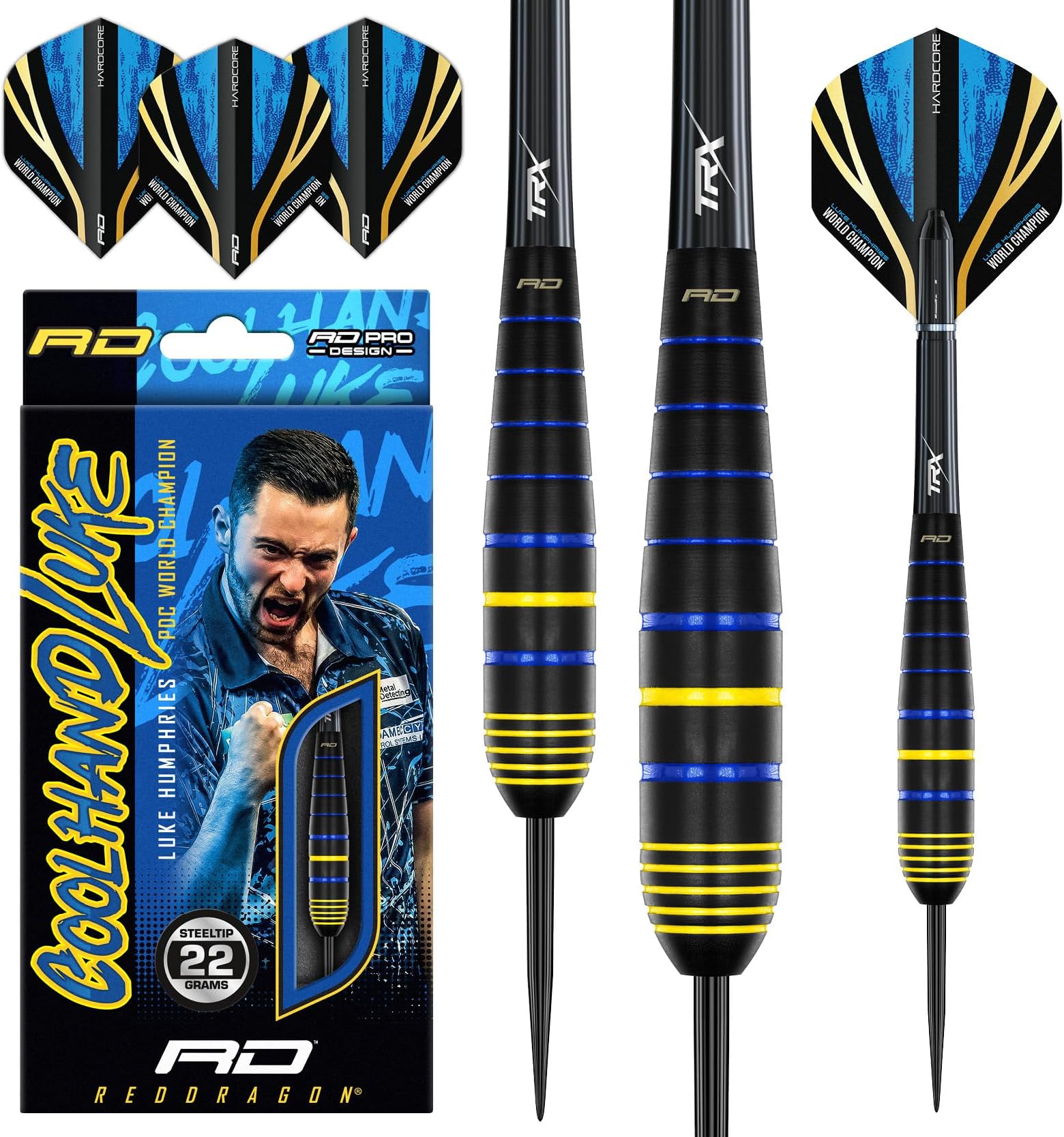 RED DRAGON Luke Humphries World Champion Brass Darts Set with flights and Shafts (Stems)