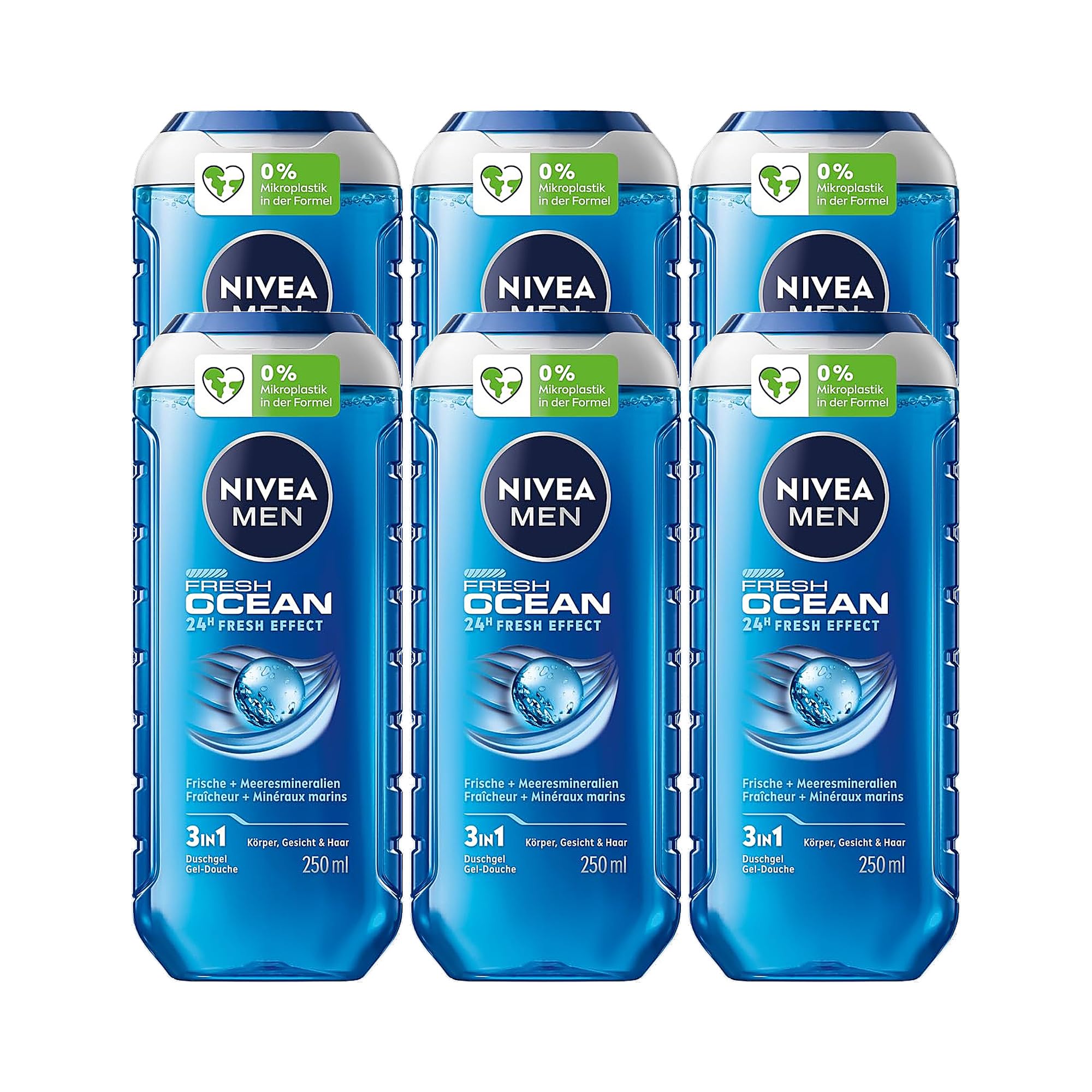 6er Pack - NIVEA Men Duschgel mit Meeresmineralien für Körper, Gesicht und Haar - Fresh Ocean - 250ml