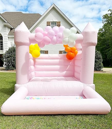 Miniatura 8 de Casas de rebote rosadas, casa de rebote con soplador, casa de rebote con pozo de bolas, juguete para niños, cosido con material extra grueso para