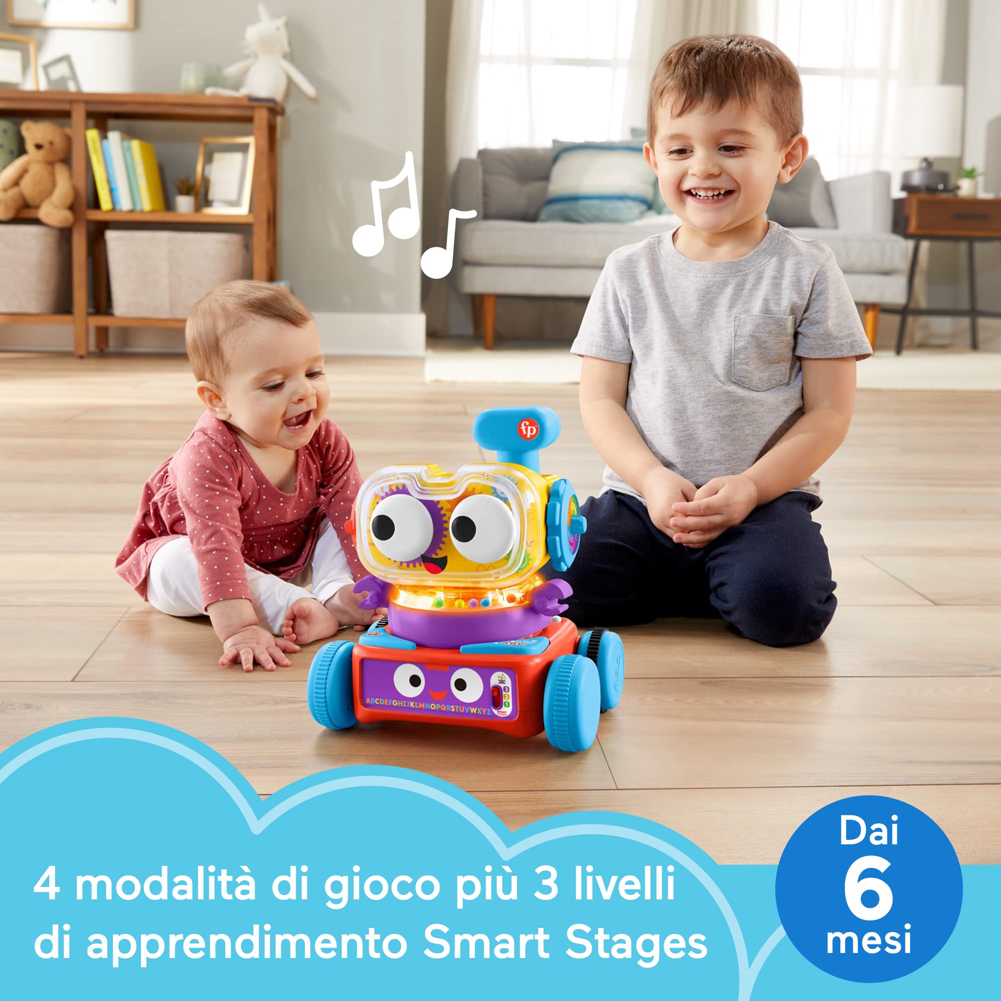 Fisher-Price 4-in-1 Lernroboter Linus für Babys und Kleinkinder, Spielzeug ab 6 Monaten, Version: Italienisch, HDJ16