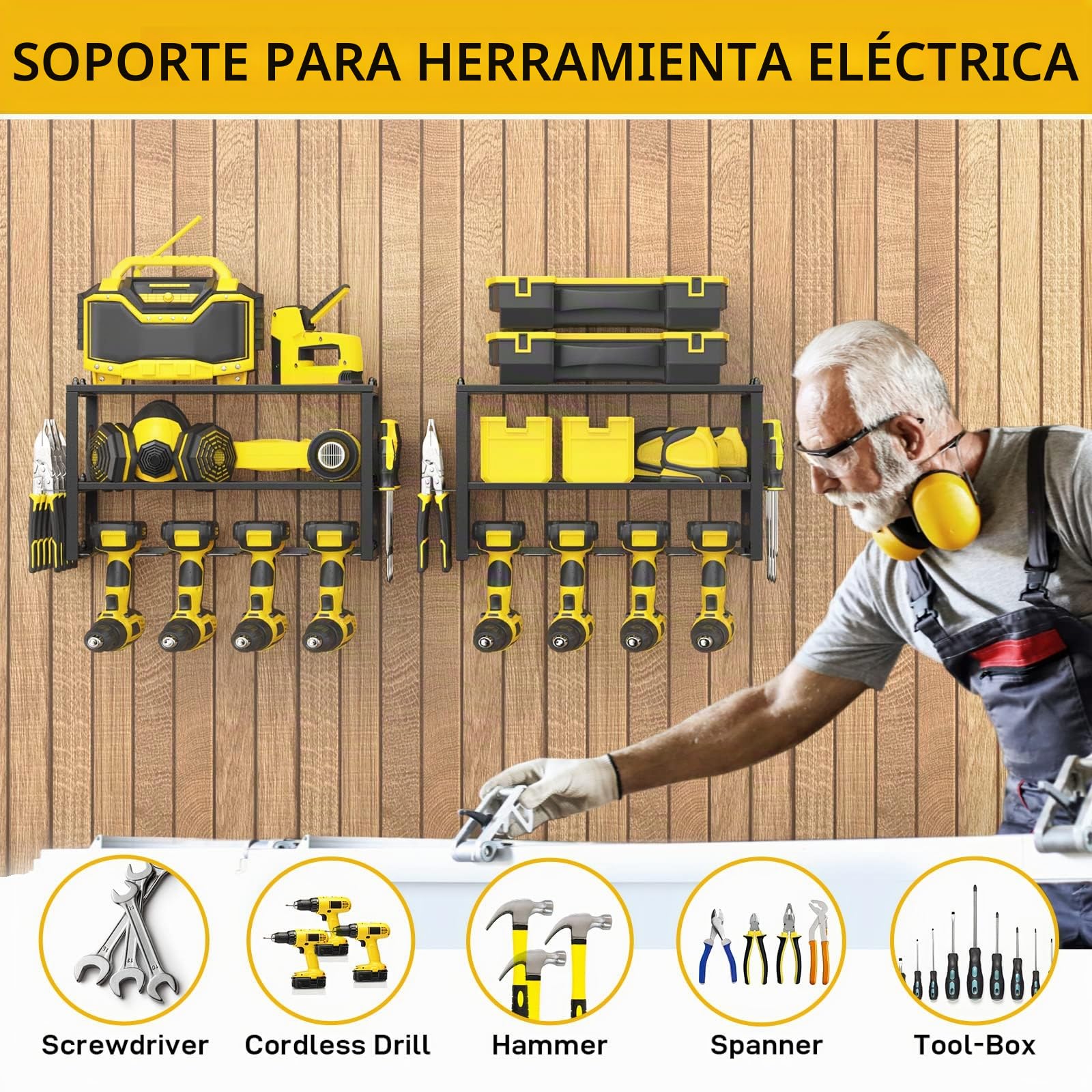 Yeabett Almacenamiento de Herramientas Eléctricas - Estación de Carga de Taladro Inalámbrico de Metal Resistente, Estante Flotante para Herramientas de 2 Paquetes 3 Capas, Estante de Almacenamiento