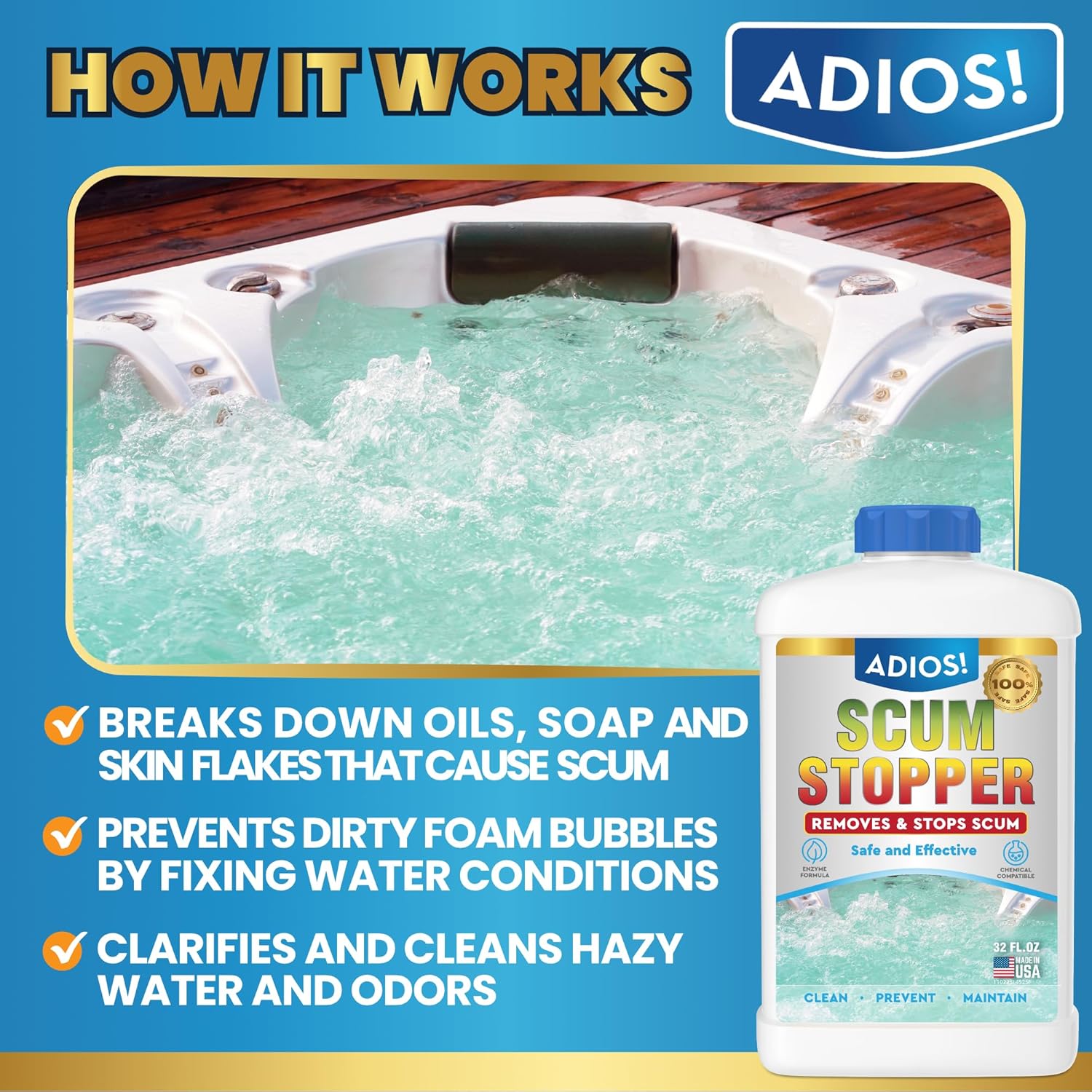 Spa Foam and Scum Remover Bundle - Defoamer and Anti Bubble Treatment for Clear and Clean Hot Tubs (2X 32oz Bottles)