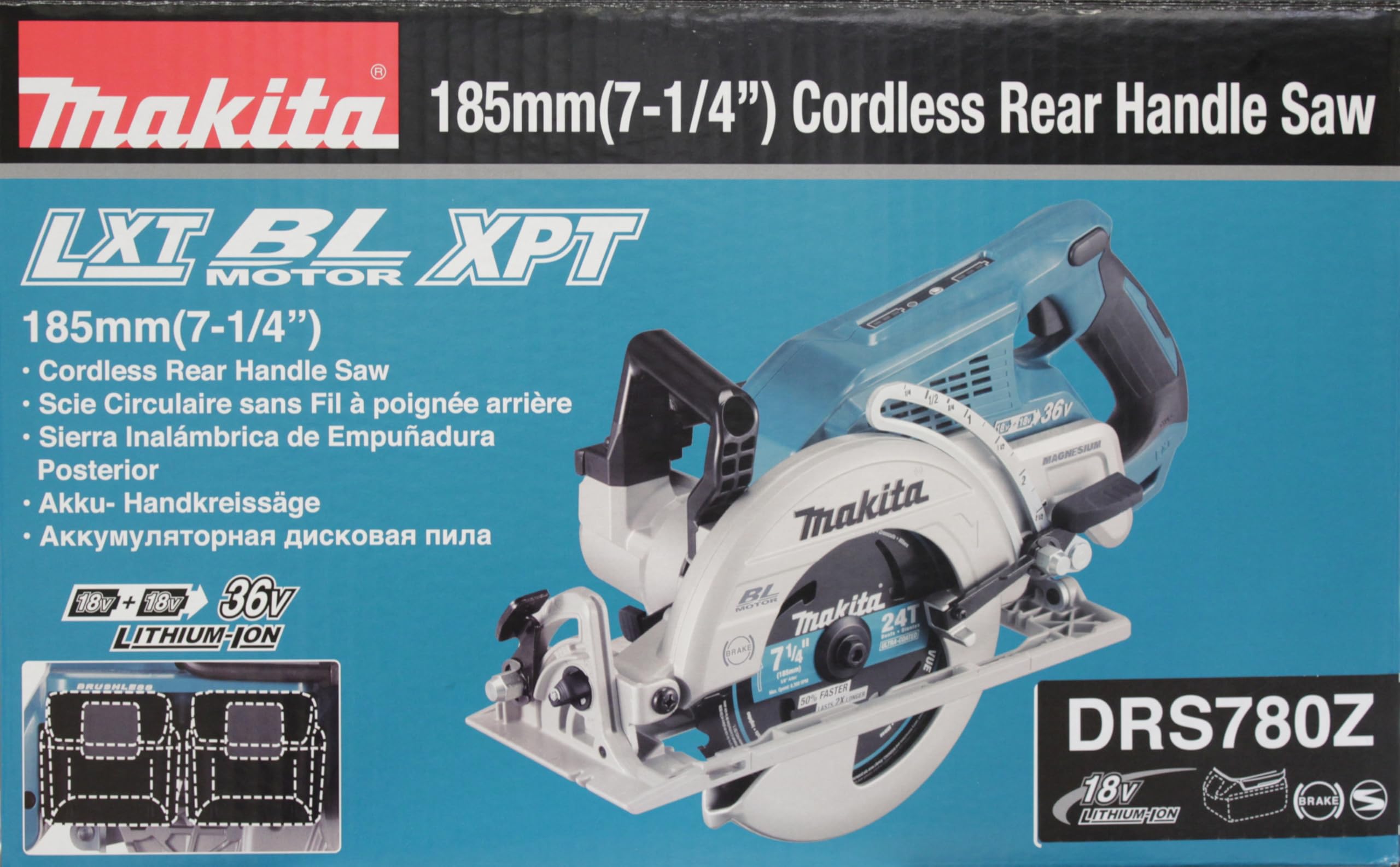 Makita DRS780Z - Sega con manico posteriore 18Vx2 (36V) LXT 7-1/4'' (solo tessuto) (senza batteria, senza caricatore)