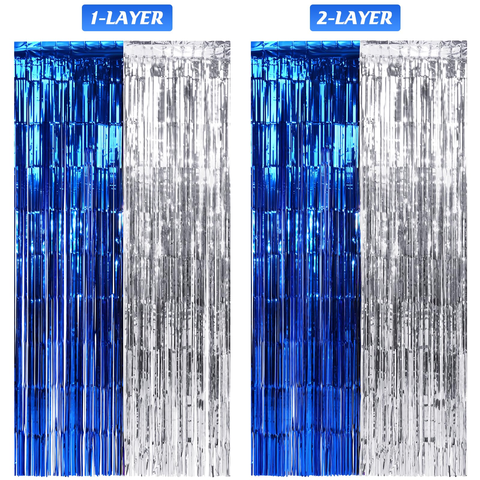Lot De 3 Rideaux à Franges Pailletées Bleu Métallique 1m X 2m – Parfait Pour Anniversaire, Mariage, EVJF, Remise De Diplôme & Soirées Festives