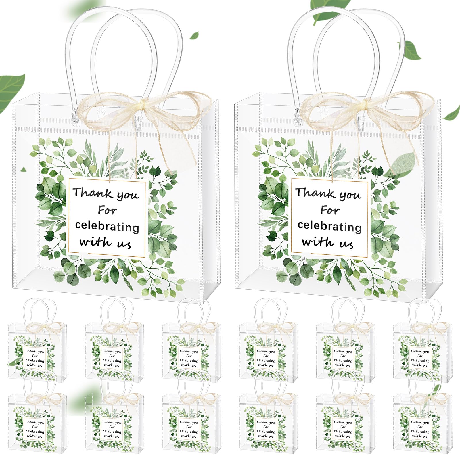 Kolldenn 12 Pcs Clear Wedding Gift Bags with Handle for Hotel Guests Thank You for Celebrating with Us Wedding Welcome Bags for Bridal Shower Party