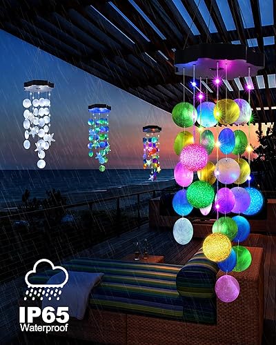 Vista 3 de Toodour Campanillas de viento solares para exteriores, luces colgantes de Pascua pastel con 2 modos, luces de conchas de luz regalos para mamá