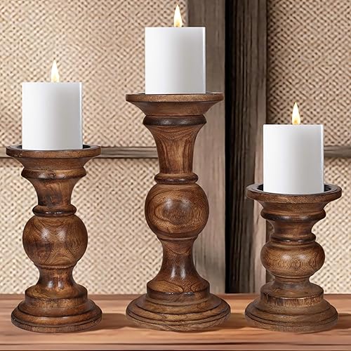 Portavelas de madera para velas de pilar, columnas torneadas redondeadas, maderas sostenibles, estilo rural, inactivo para reiki, aromaterapia,