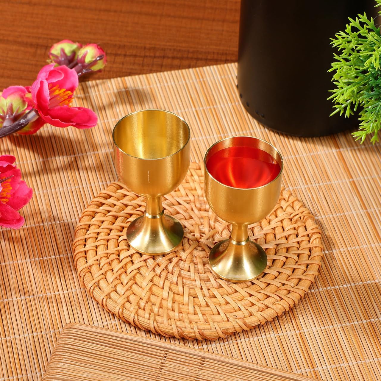 Cabilock 2 Pcs Mini Offering Cups, Copper Alloy Small Altar Chalices, Gold Worship Goblets for Buddhist Rituals, Home Temple, Meditation Corner, Zen Room and Tea Room Decor