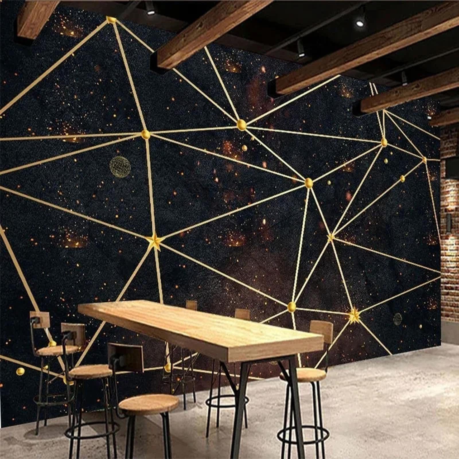 Samoprzylepna czarno-złota tapeta 3D z geometrycznym gwiaździstym niebem, do salonu, ściany akcentującej lub sypialni - dekoracyjny gobelin ścienny
