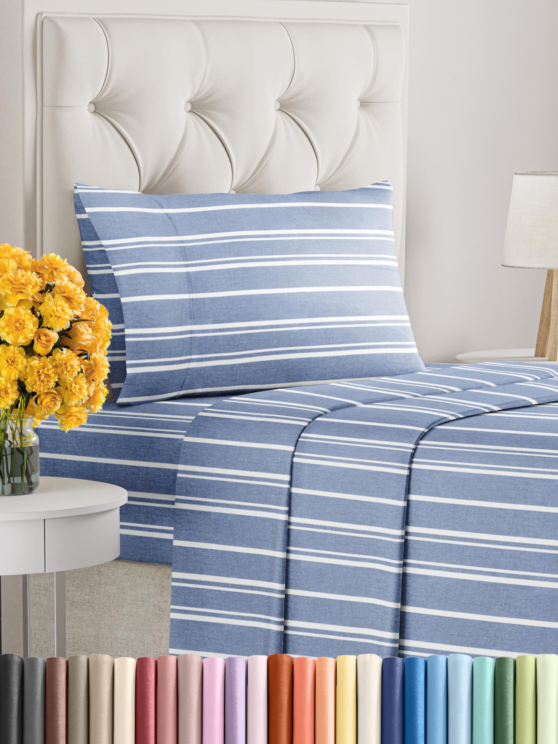 Twin XL Size 3 Piece Sheet Set - Comfy Breathable & Cooling Sheets - Hotel Luxury Bed Sheets for Women & Men - Deep Pockets, Easy-Fit, Soft & Wrinkle Free Sheets - Blue Stripes Oeko-Tex Bed Sheet Set