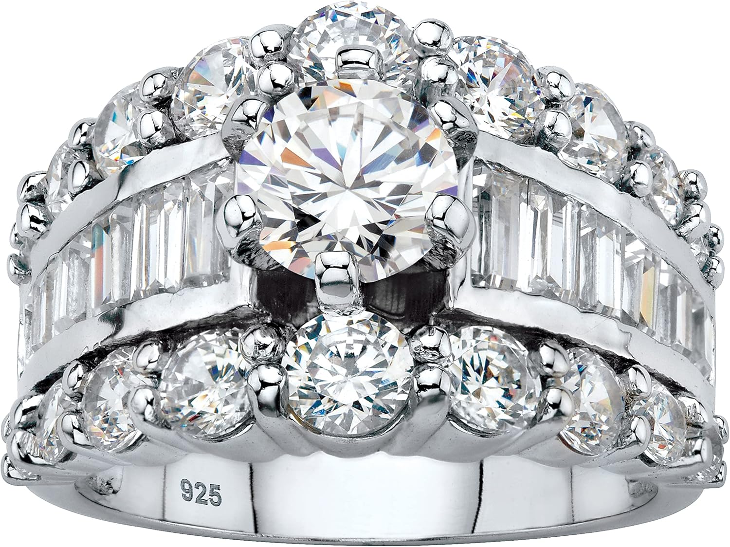 PalmBeach Sterling Silver Round Cubic Zirconia Engagement Ring Sizes 6-10