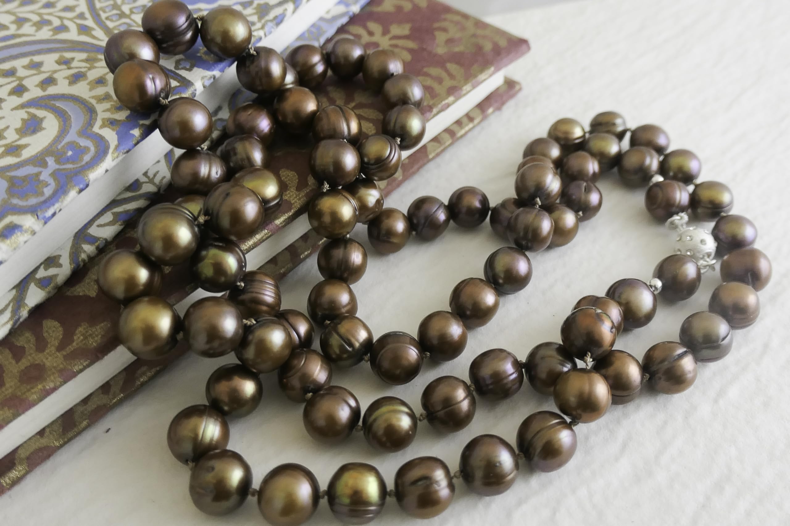 Collana lunga di perle donna Perle di coltura d'acqua dolce marroni