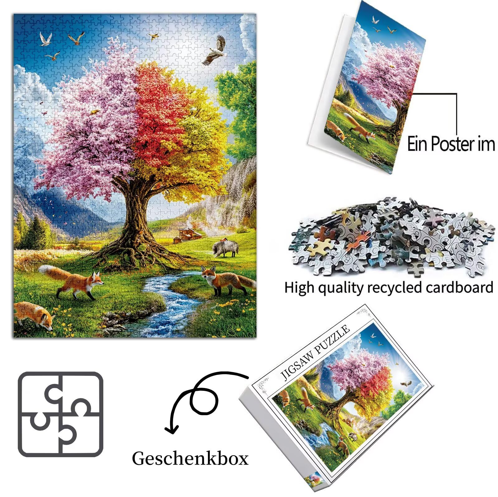 Cztery pory roku Puzzle 4000 elementów dla dorosłych, duże drewniane puzzle wzór krajobrazu, 141x87cm układanka DIY rzemiosło 14 lat działalność rodzinna z opakowaniem na prezent do dekoracji ścian