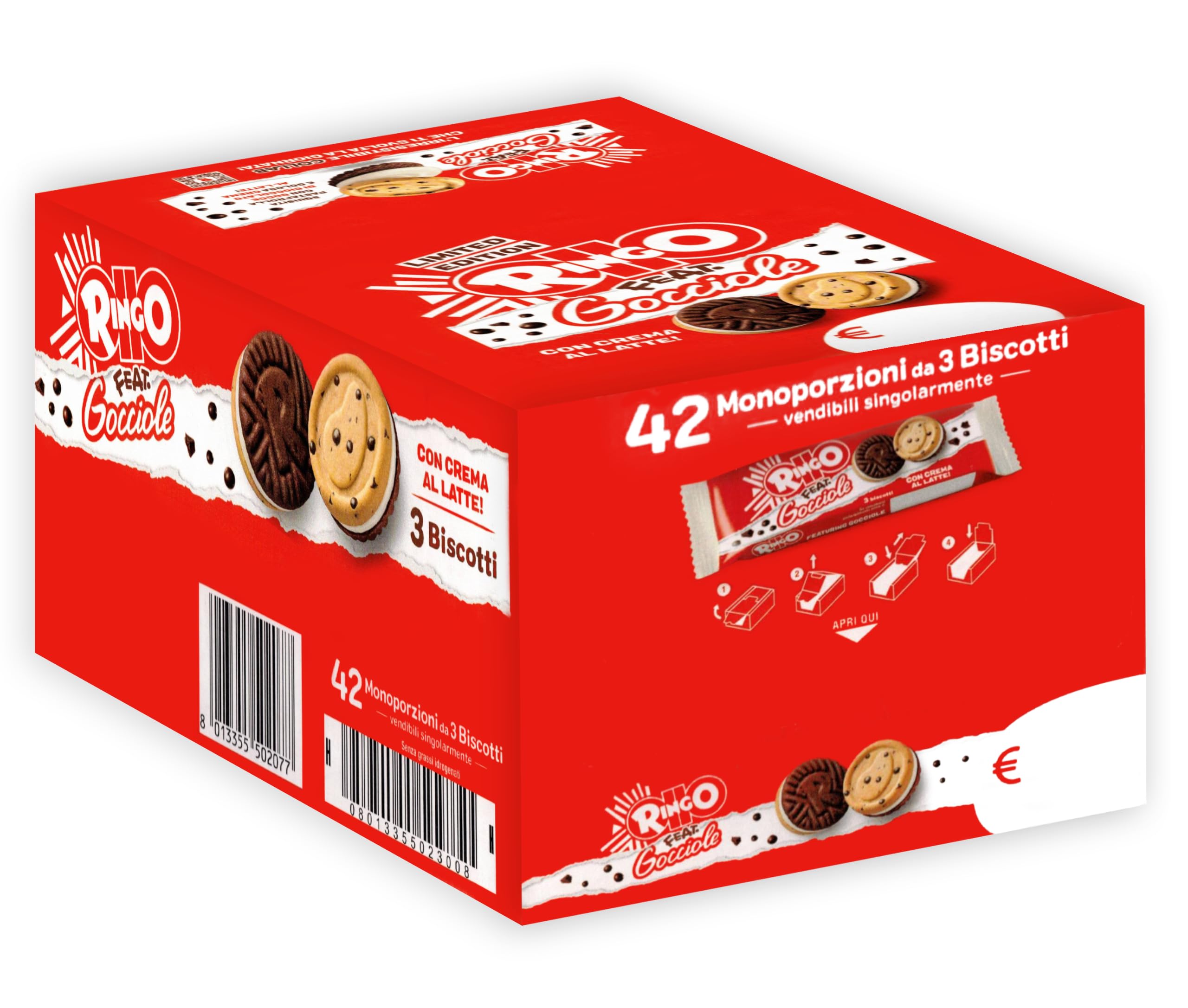Ringo feat. Gocciole Biscotti con Gocce di Cioccolato e Crema al Latte, Limited Edition ShowBox 42x27,5g