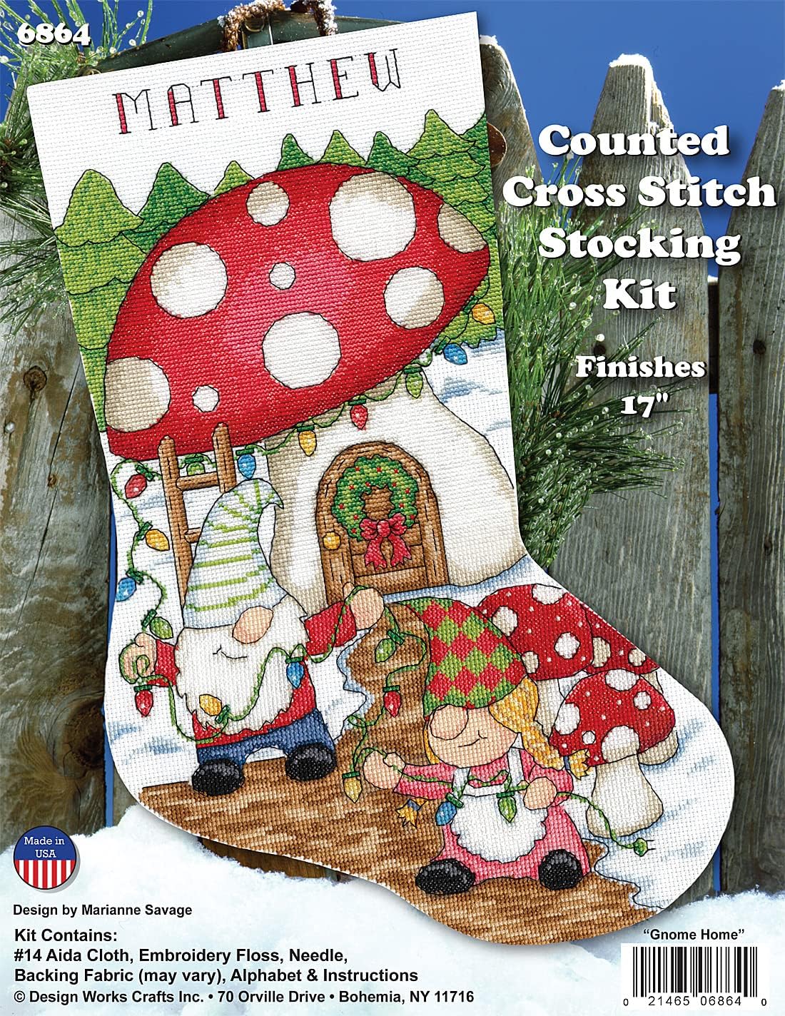 Design Works Crafts Gnomes Counted Cross Stitch Stocking Kit, White, by The Yard