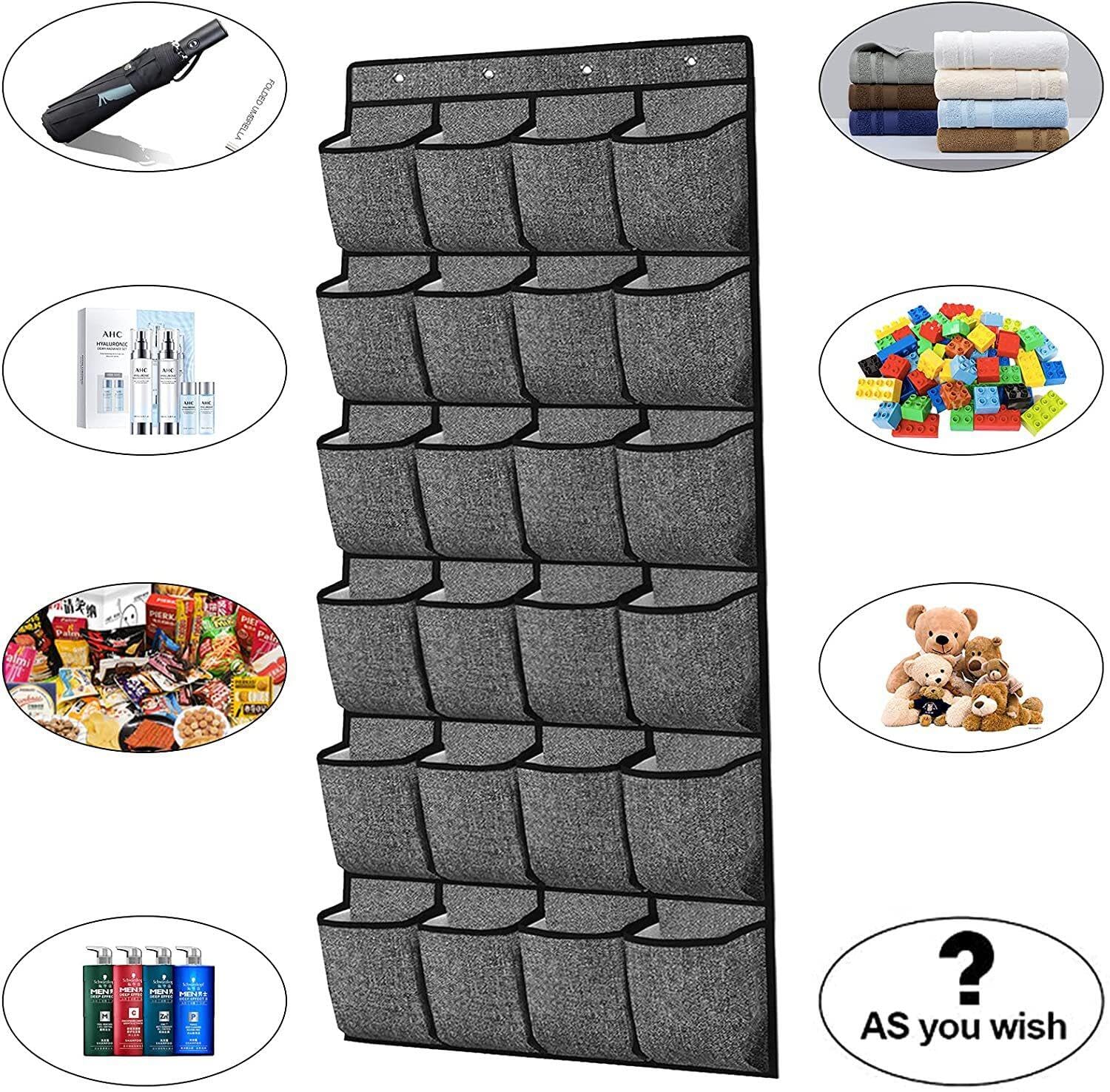 Zjyufy 2pcs Over the Door Shoe Storage, 24 Mesh Pockets Hanging Shoe Storage with 4 Hooks for Entryway Closet, Bedroom Wardrobe - Image 2