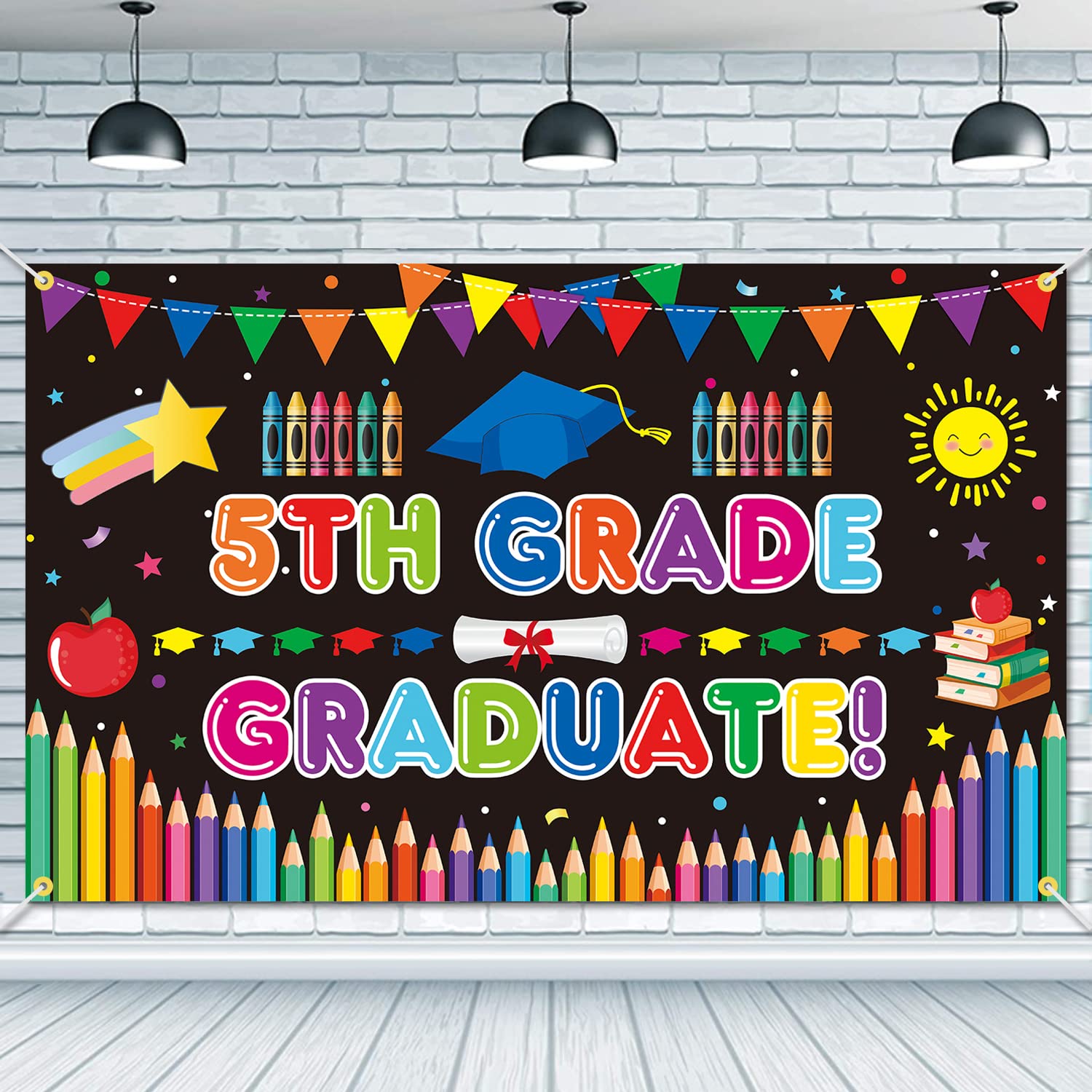 JKQ 5th Grade Graduation Backdrop Banner 73 x 43 Inch Class of 2025 Fifth Grade Graduate Background Banner 2025 5th Grade Graduation Party Decorations
