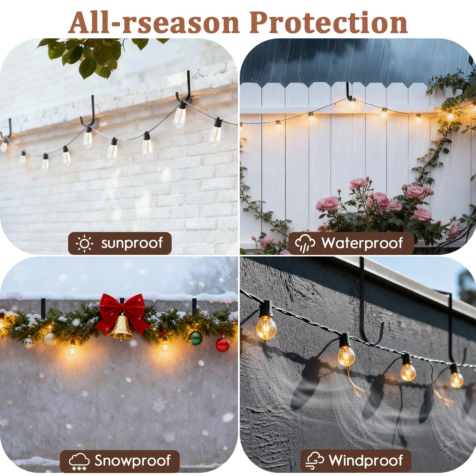 Ganchos de luz ajustables para exteriores, 4 perchas de metal sin taladro para pared de hormigón de 6 a 11 pulgadas, cercas de bloques de cemento, perchas de paredes de ladrillo, perchas de