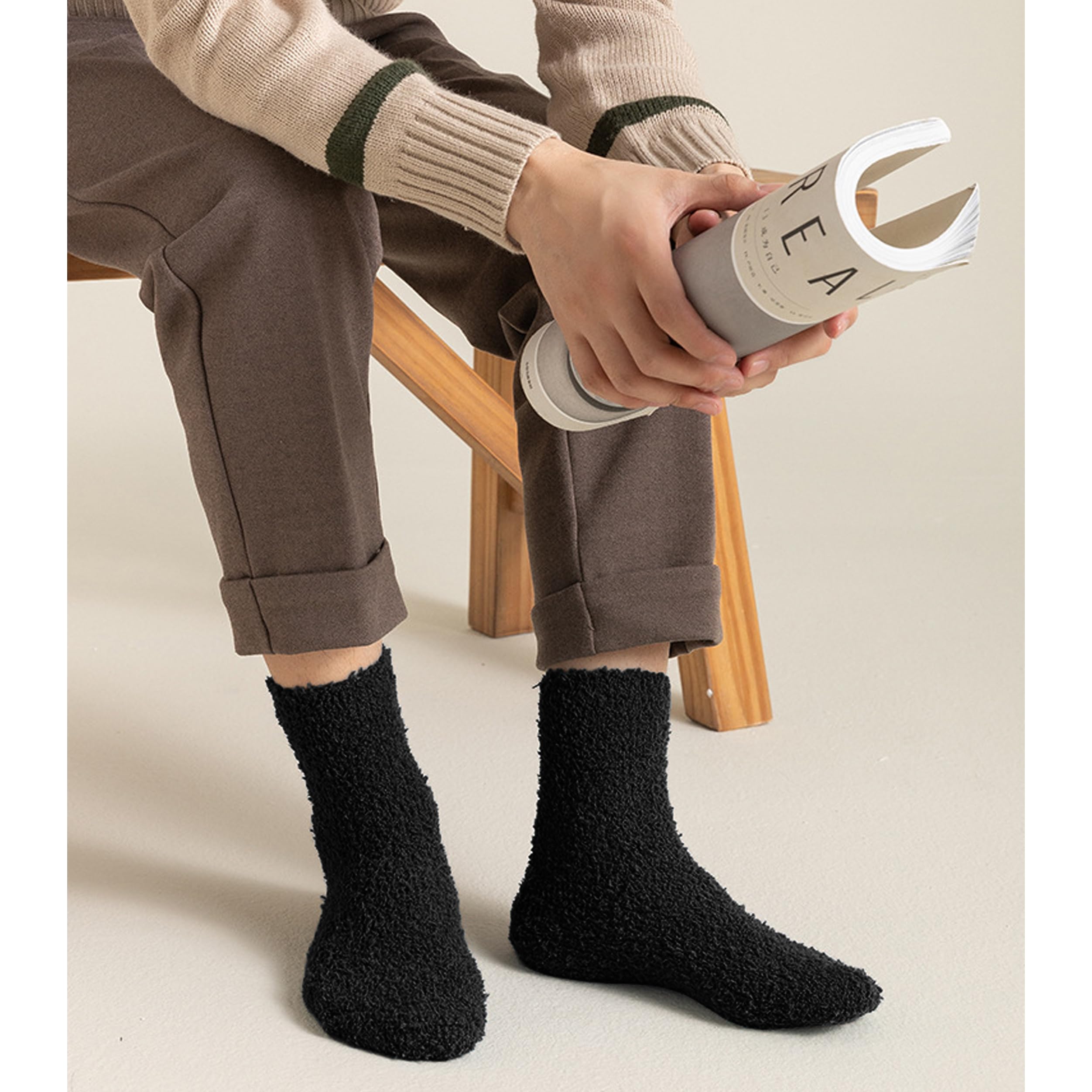 OVOV 3 Paar Herren Bodensocken Winter Warm Coral Fleece Flauschige Weiche Fuzzy Home Socken