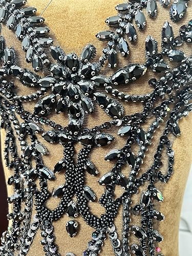 Vista 32 de Parches de encaje con cuentas a mano, disfraces, apliques con cristales de diamantes de imitación para manualidades, protege bodas, fiestas