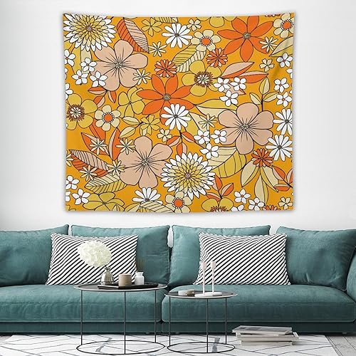 Miniatura 81 de Tapiz floral retro de los años 60 y 70, diseño hippie de primavera Groovy Flower Power Flower Boho para colgar en la pared, arte neutro para Hippie