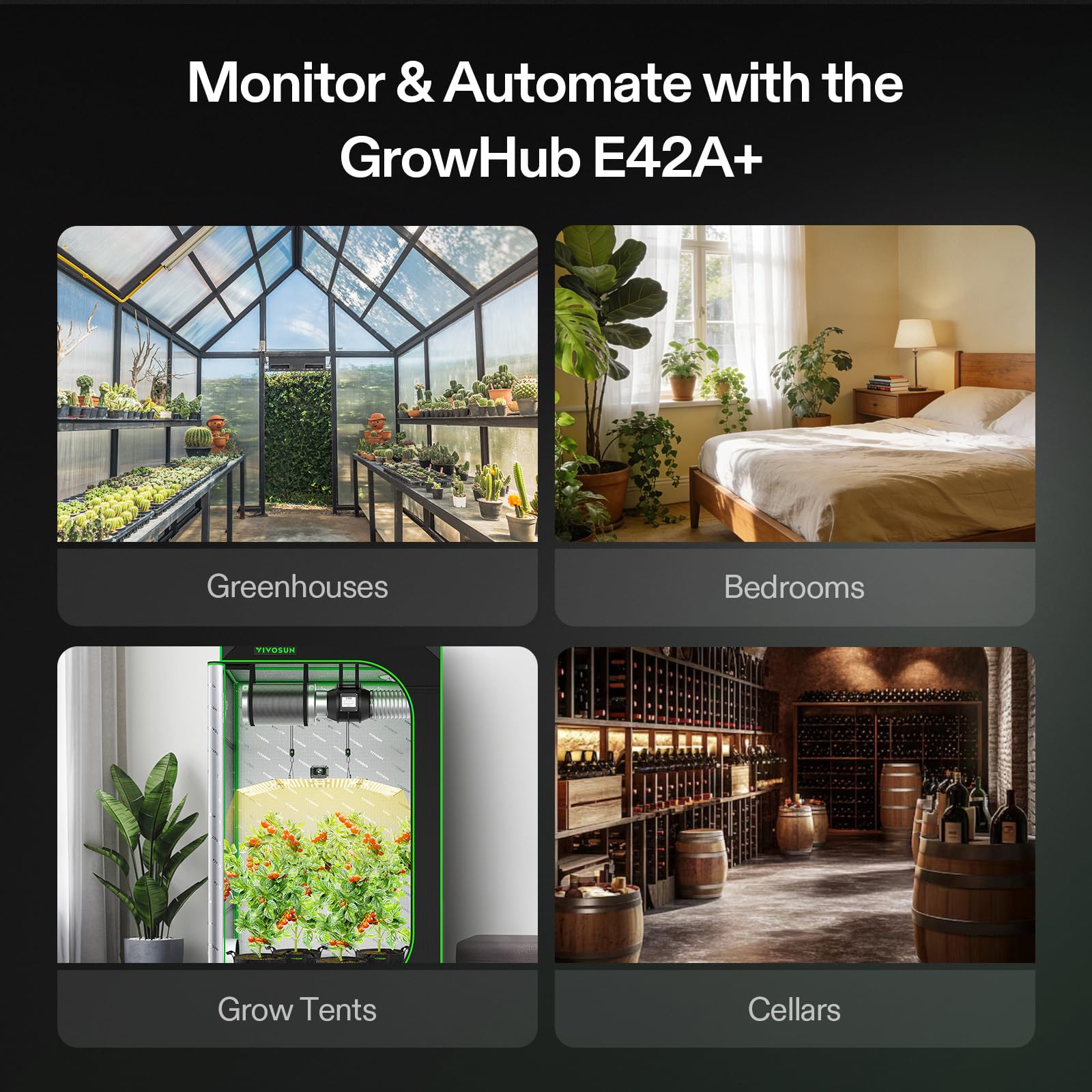 VIVOSUN Sensor 4 en 1 de Temperatura y Humedad con Medición de CO₂ y Luz, Monitorización VPD, Alta Precisión, Compatible con GrowHub E42A+, para Cultivo Indoor y Armarios de Cultivo | Supervisión VPD, alta precisión, compatible con GrowHub E42A+ para carp