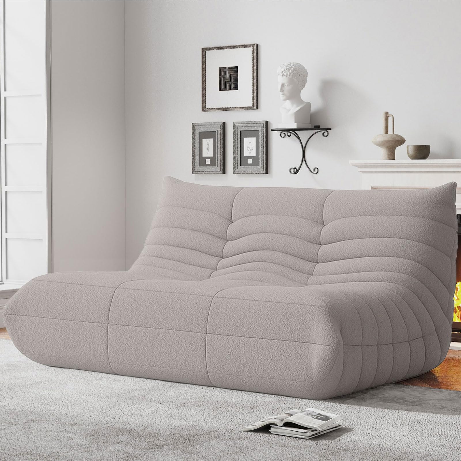 Bean Bag Chairs for Adults, Memory Foam Couch Loveseat Sofa Chair, Soft Teddy Material Cozy Comfy Reading Nook Chairs, Floor Chair for Living Room Bedroom Office(Grey)