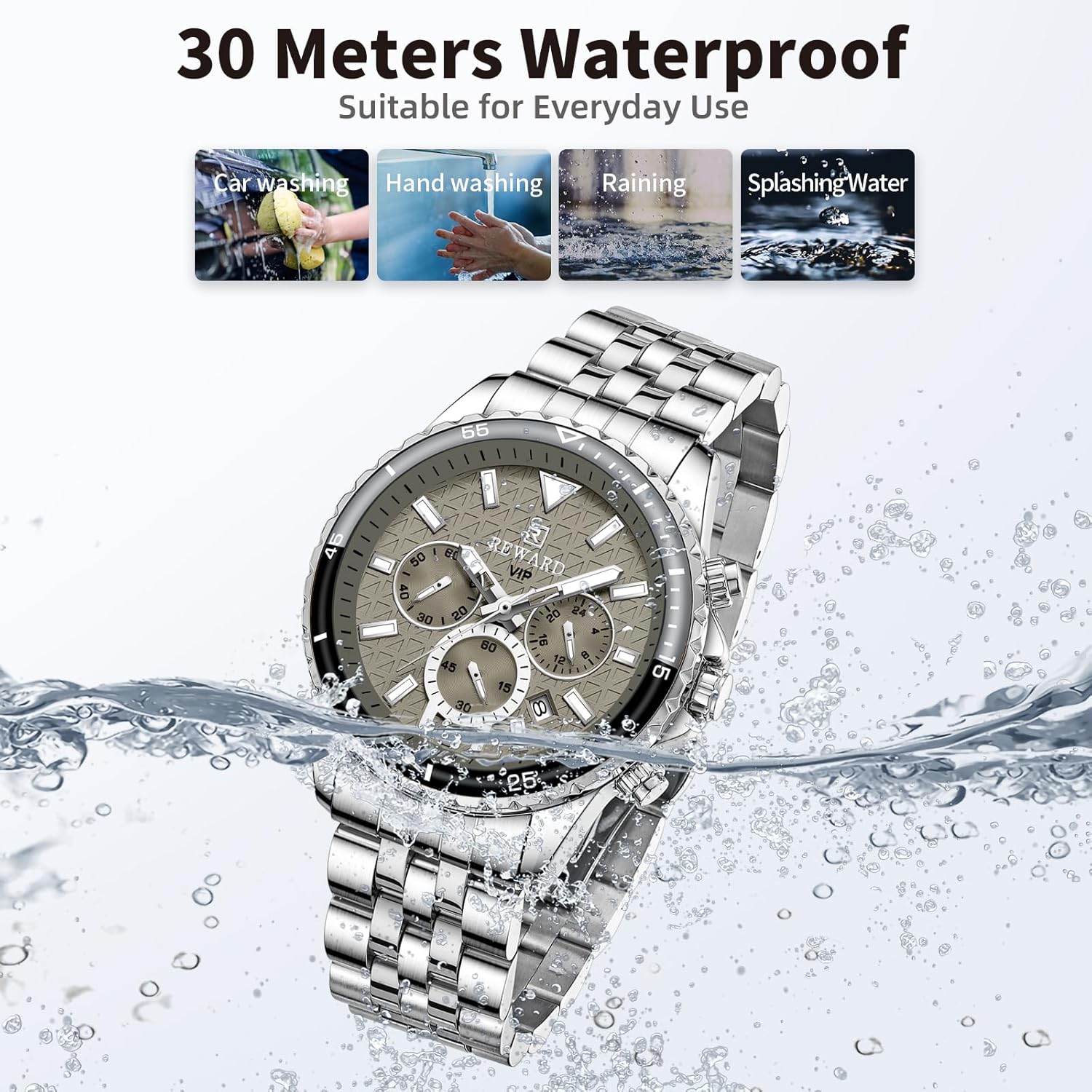 REWARD Men's Wrist Watches Fashion Business Dress Stainless Steel Wristwatch for Men (Chronograph/Waterproof/Luminous/Date) Sport Mens Quartz Watch Black/Silver/Blue/Green