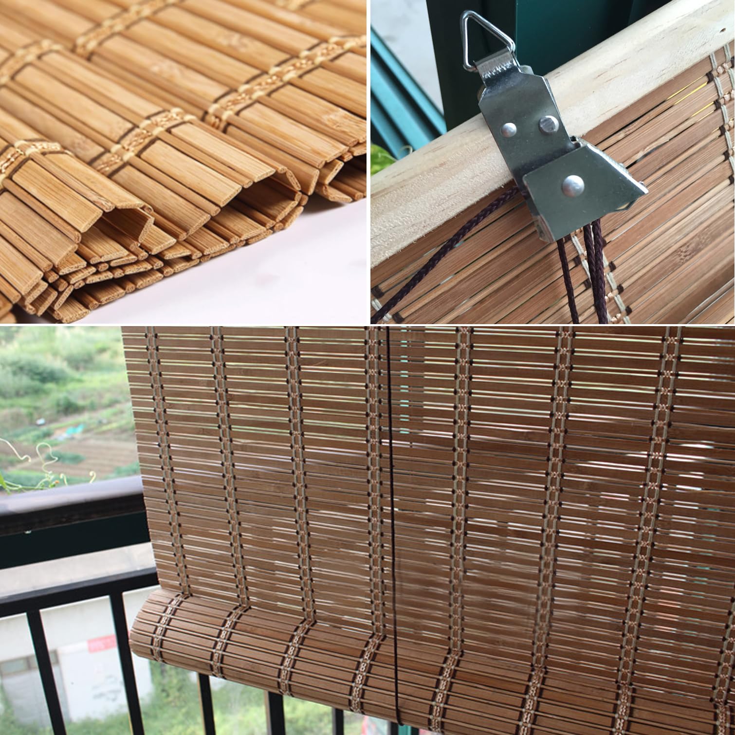 Store Enrouleur Bambou Naturel,Store Venitien Store Bambou Exterieur Store Occultant Fenetre,Rideau Pare-Soleil Intimité pour Maison,Personnalisée,Largeur x Hauteur (90cm x 260cm)