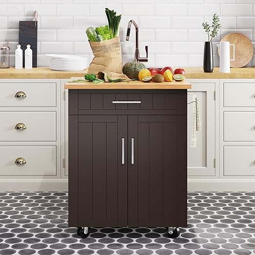 Miniatura 8 de Shintenchi Carrito de isla de cocina con almacenamiento, mesa auxiliar de isla de cocina con ruedas con encimera grande, armario de almacenamiento,