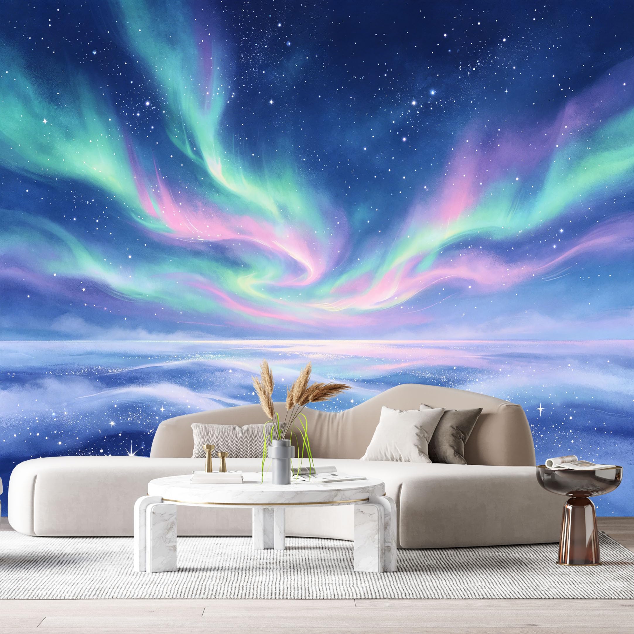 Custom Size Wall Murals Aurora Borealis Night Sky Watercolor Landscape Stars SelfAdhesiveWall Fabric Removable Wallpaper Wall Decor for Living Room Bedroom Bathroom