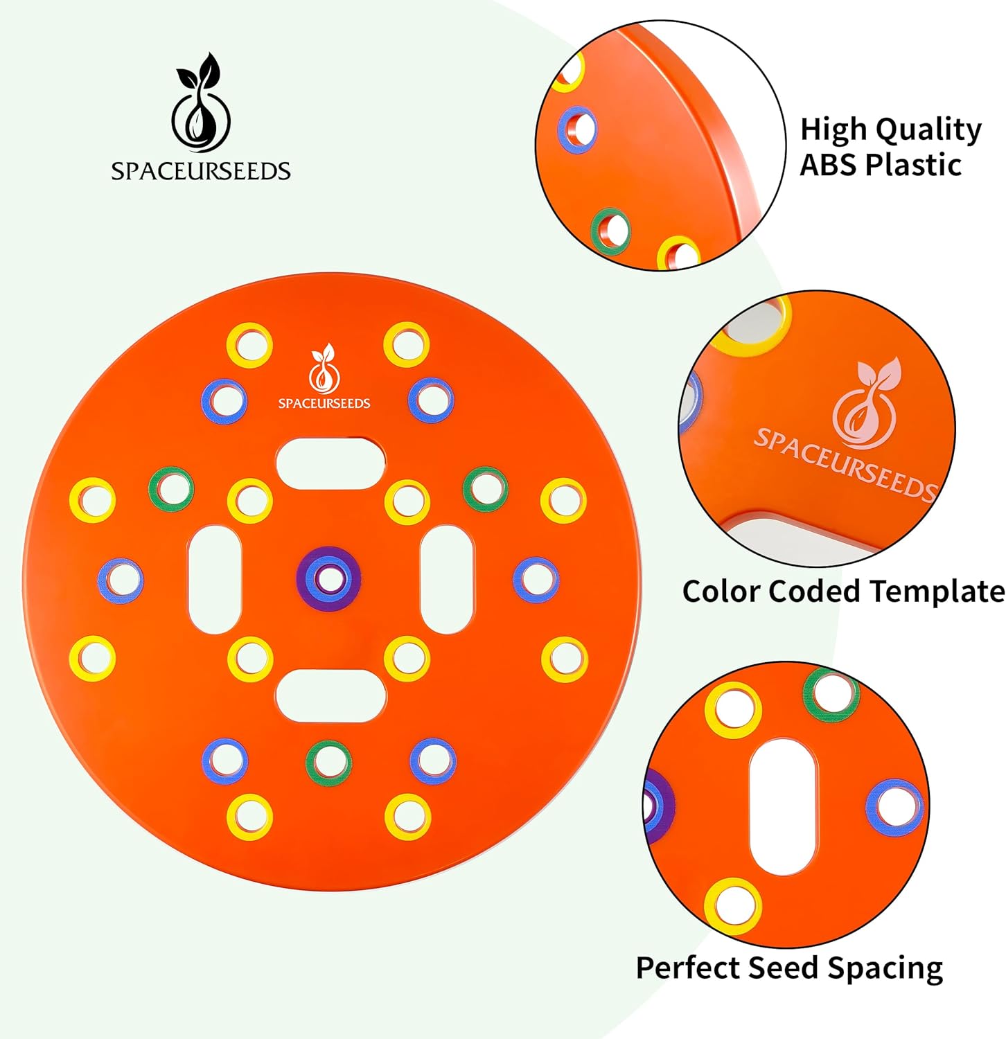 Round Seed Planting Template – Patented Color-Coded Garden Spacing Tool Kit with Seed & Seedling Spacer, Dibber with Seed Spoon & Laminated Vegetable Growing Guide