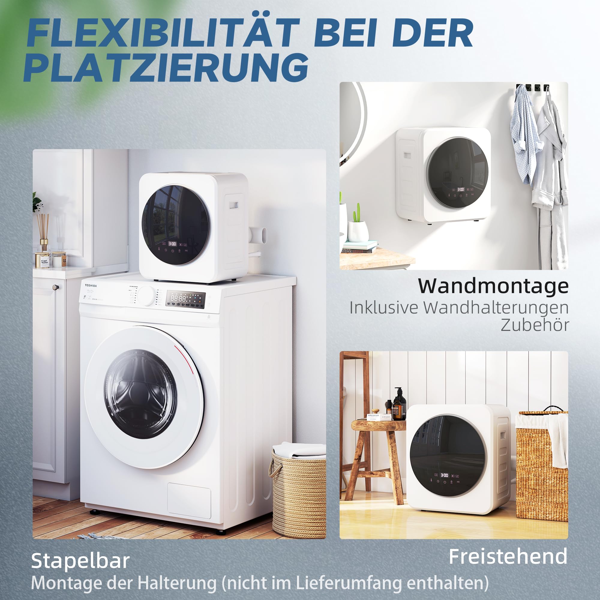 HOMCOM Mini Wäschetrockner 4 kg Kapazität 800 W Freistehend bis 60℃ Weiß | Einstellbarer Timer, Stapelbar, Wandmontierbar Ablufttrockner, Edelstahltrommel, Touch-Display, für Kleidung