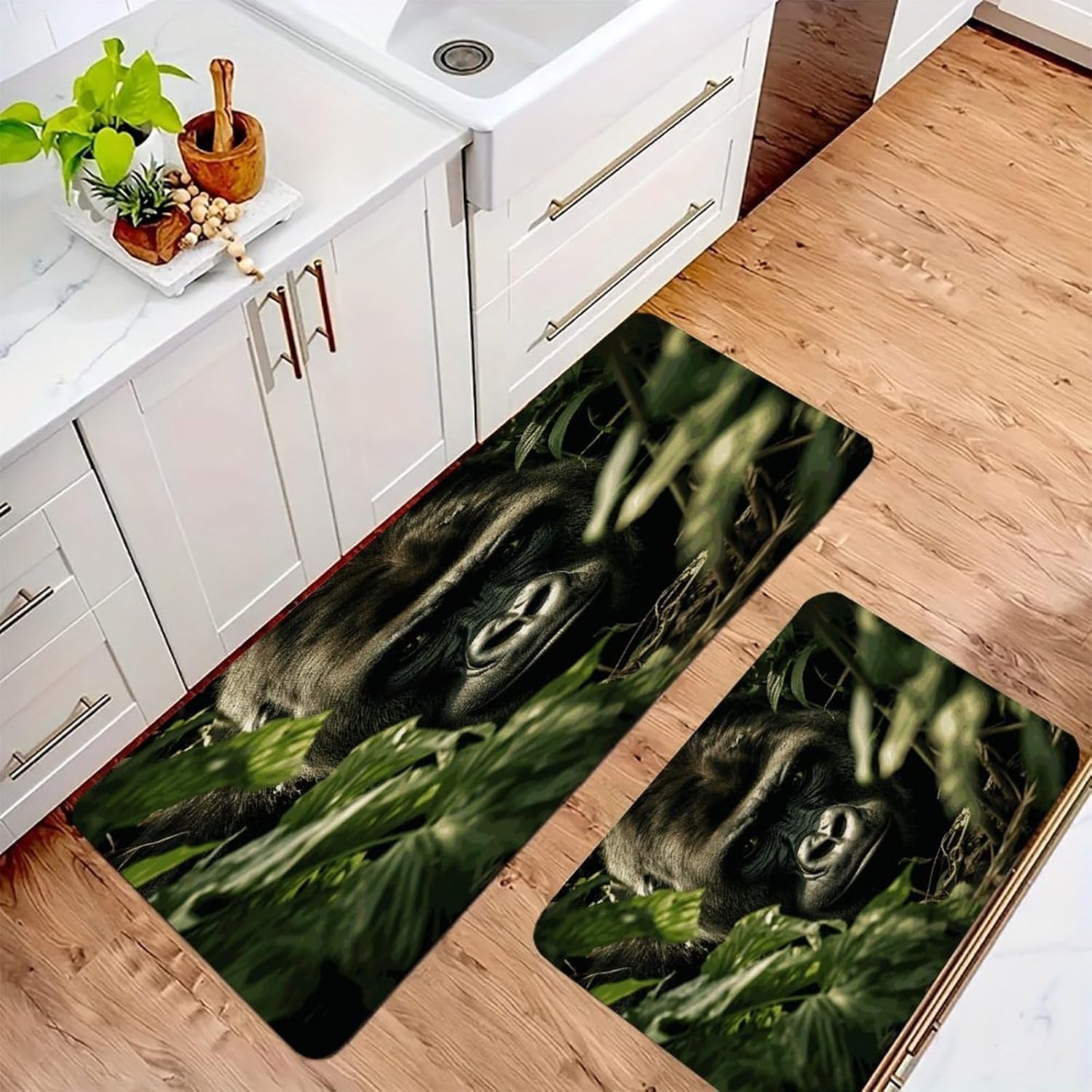 Gorilla Landscape Kitchen Mats with 2PCS Non-Slip Washable,Kitchen Rug Heavy Duty Durable, Floor Mats for Kitchen,Office,Sink,Laundry