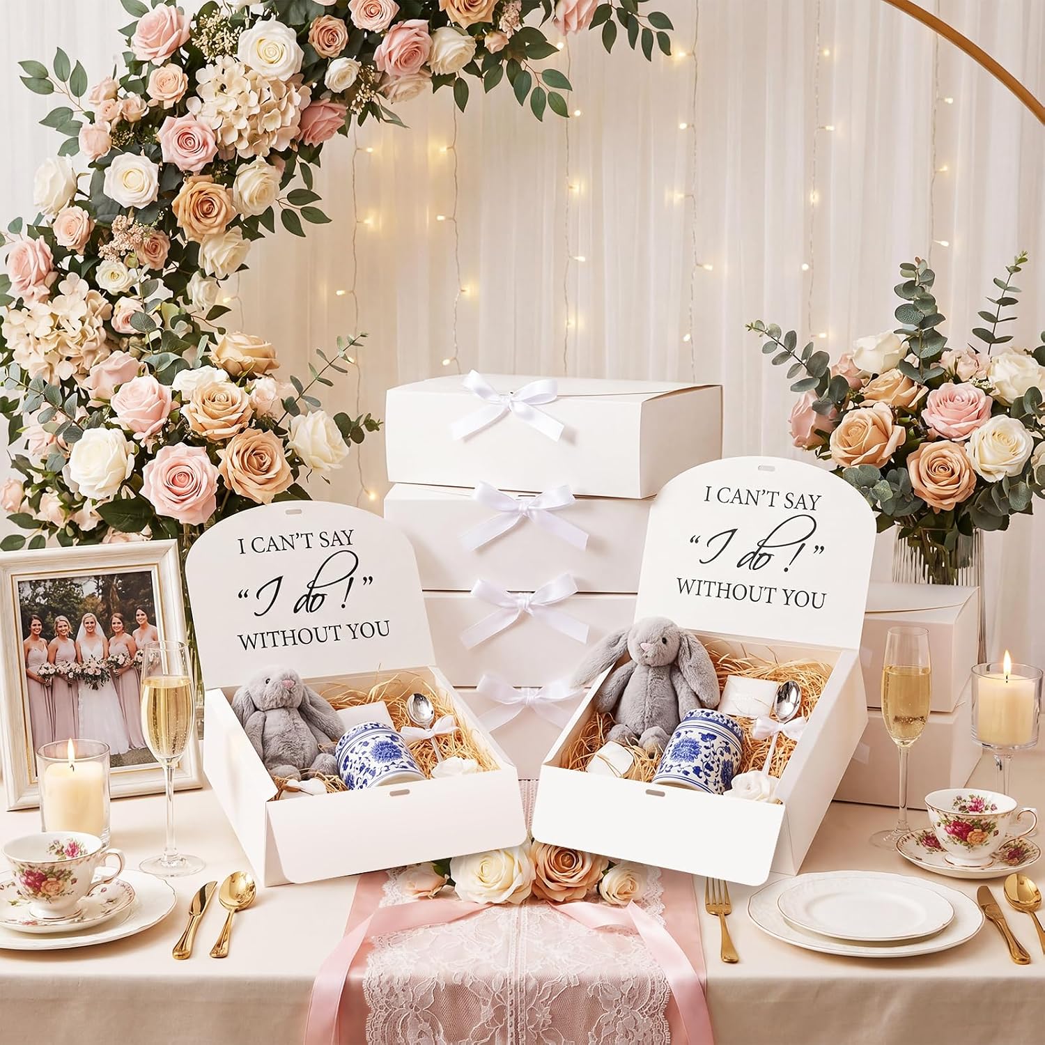 Eaasty 6 Pack Bridesmaid Proposal Box Gift I Can't Say I Do Without You Box Lid Ribbon 10.6 x 7.8 x 3.1 Inch Maid of Honor Paper White Wedding Gift Packaging for Bachelorette Bridal Shower Party Favor