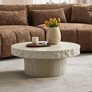 31.69" Small Round Coffee Table with Faux Mars Textural Patterns