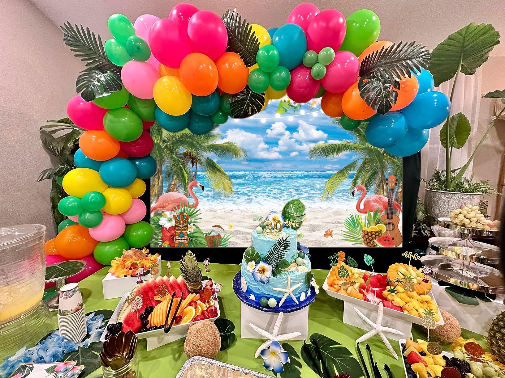 Summer Hawaiian Beach Ocean Photography Backdrop 7X5FT Blue Sky Seaside Sea Tropical Palm Trees Background for Aloha Luau Party Decorations Banner (82x59inch) - Image 4