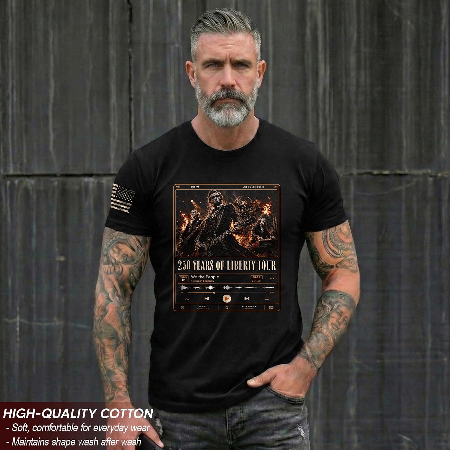 Lincoln Guitar 250 Anniversary Tshirt, 250th Anniversary USA Shirt, Mens 4th of July Shirt
