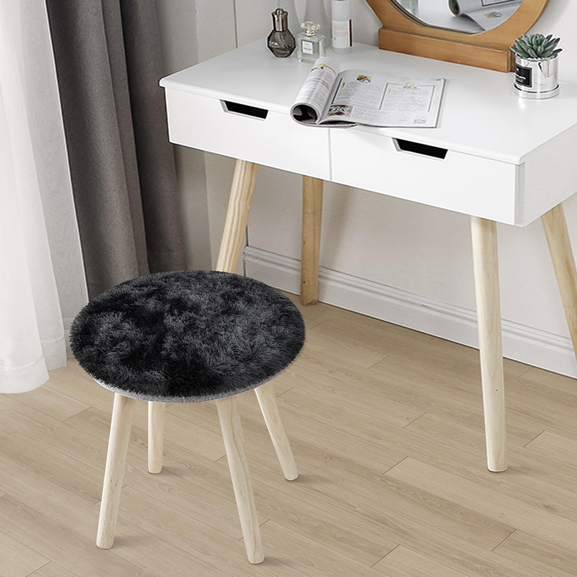 JiaoBaba Tie Dye Black Round Rugs Small 2x2 ft Fluffy Circle Rug Furry Carpet Shaggy Circular Fuzzy Plush
