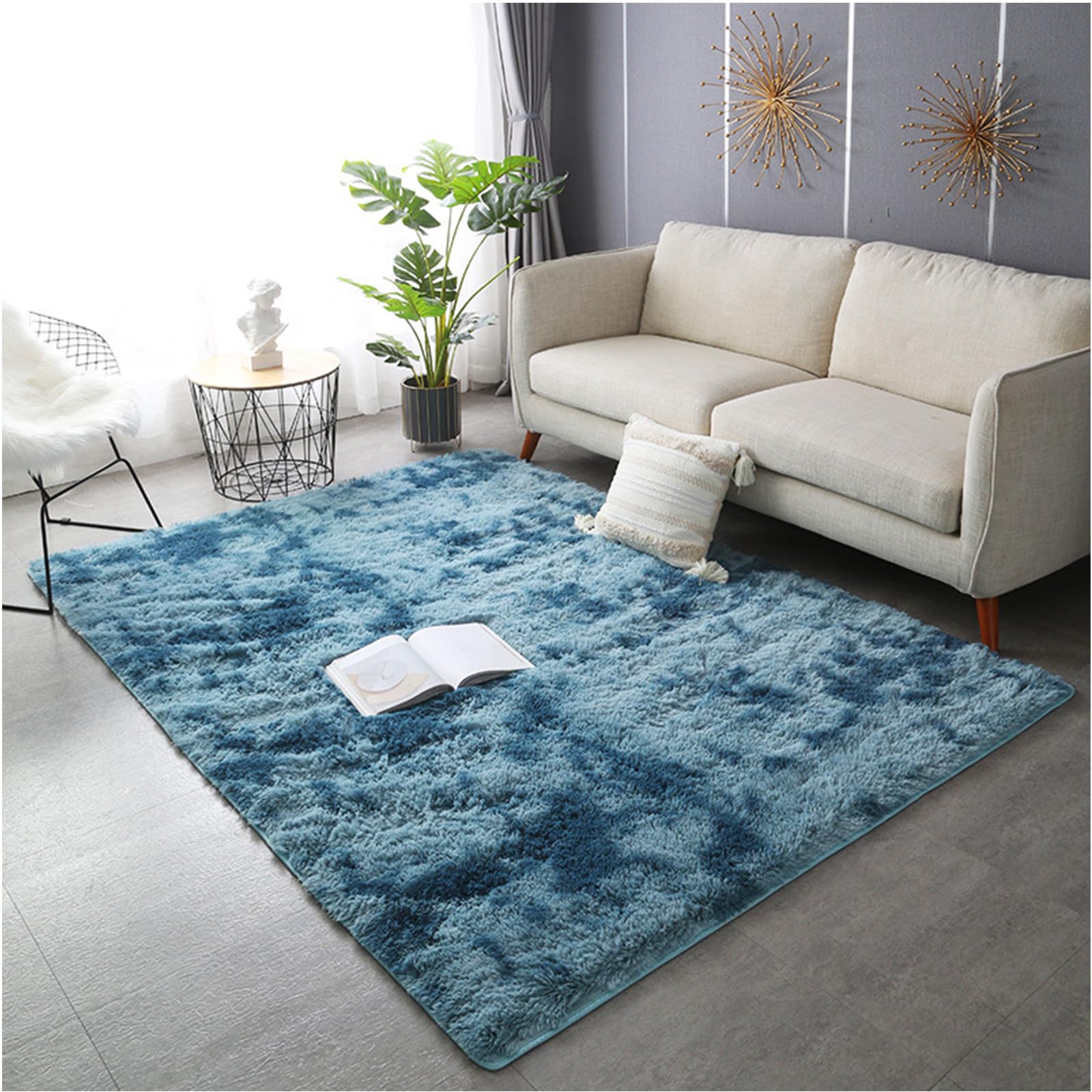Tapis moelleux en peluche teinture sur nœuds anthracite pour chambre