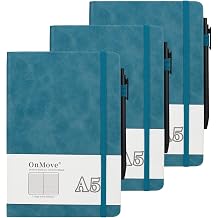 Notebooks Journal for Women Men 3 Pack Bulk Leather Hardcover with Pen Holder A5 160 Pages 100 GSM Thick Paper for Work School Lined Sky Blue